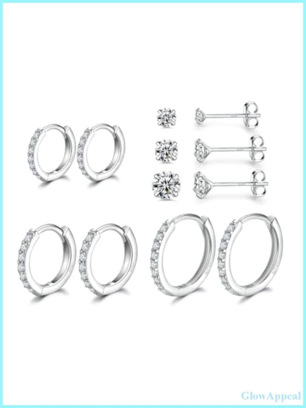 Sterling Silver Hoop and Stud Earrings Set for Women Men Hypoallergenic CZ